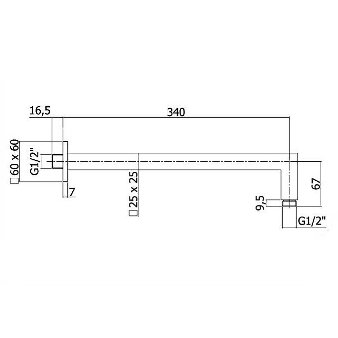 Braccio doccia quadrato da 35 cm Paffoni Level ottone cromato lucido