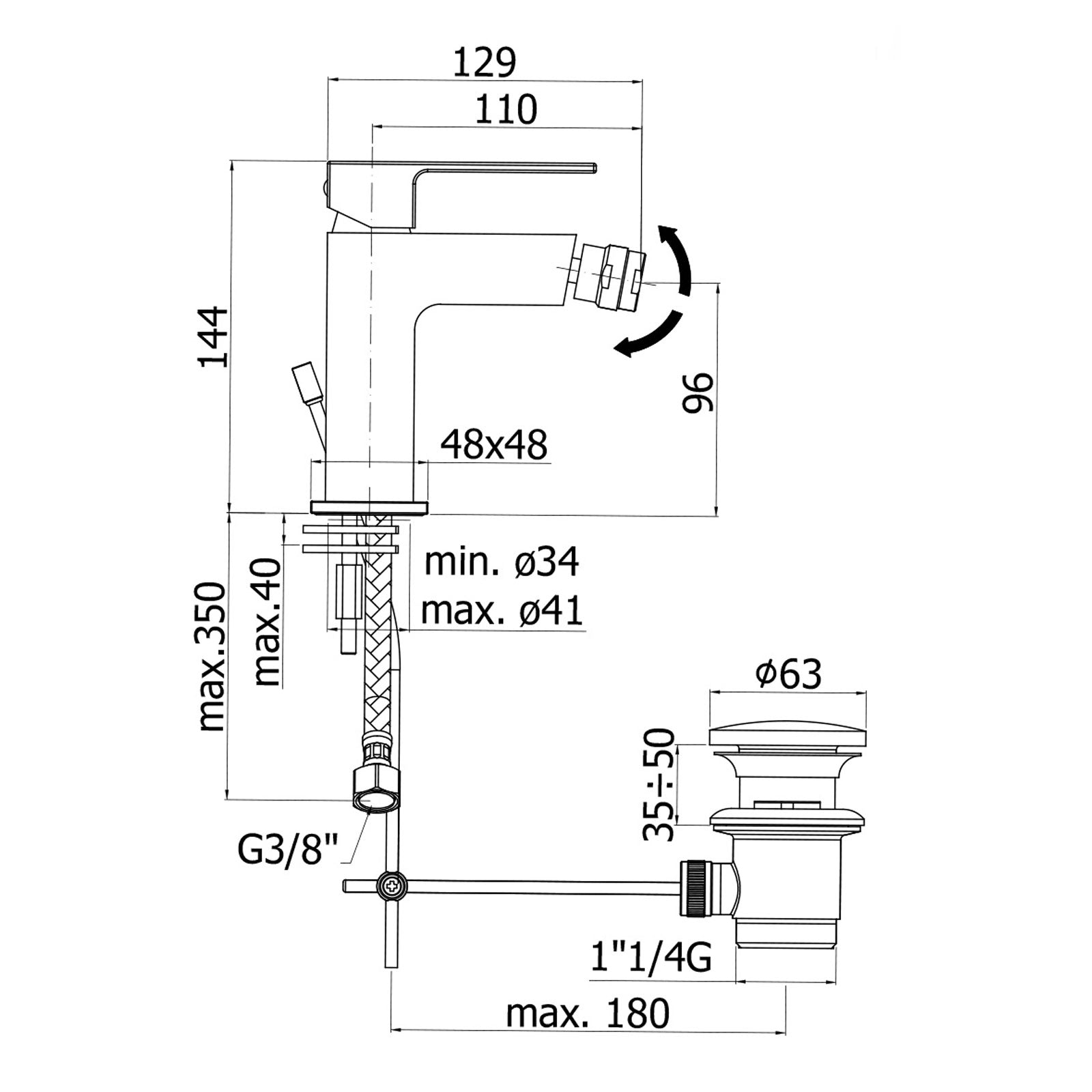 Set di miscelatori lavabo alto e bidet Paffoni Elle design squadrato
