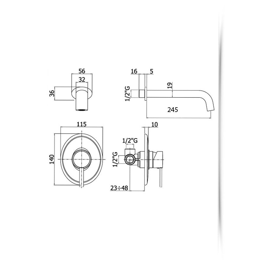 Miscelatore lavabo incasso Paffoni Berry con bocca 245 mm
