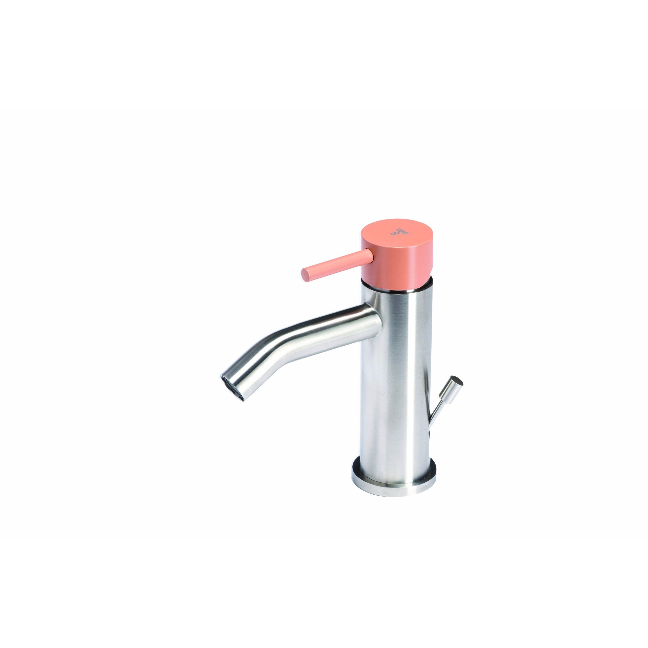 Rubinetto miscelatore Bidet con scarico  in acciaio inox Finitura Spazzolata con Maniglia colore Cipria Tubico Colorado