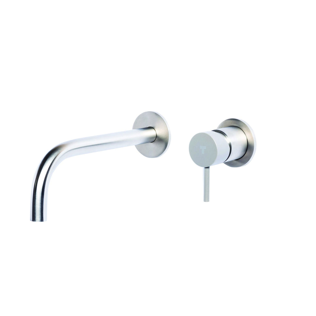 Rubinetto miscelatore Lavabo a Parete con canna di erogazione da 20 cm in acciaio inox Finitura Spazzolata con Maniglia colore ROCCIA Tubico Colorado