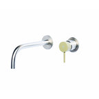 Rubinetto miscelatore Lavabo a Parete con canna di erogazione da 20 cm in acciaio inox Finitura Spazzolata con Maniglia colore Ulivo Tubico Colorado