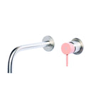 Rubinetto miscelatore Lavabo a Parete con canna di erogazione da 20 cm in acciaio inox Finitura Spazzolata con Maniglia colore Cipria Tubico Colorado