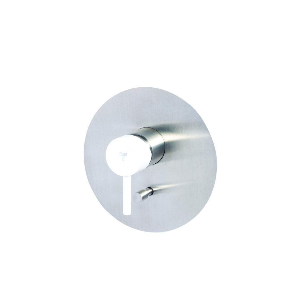 Rubinetto miscelatore Doccia incasso con deviatore a due vie in acciaio inox Finitura Spazzolata con Maniglia colore Neve Tubico Colorado