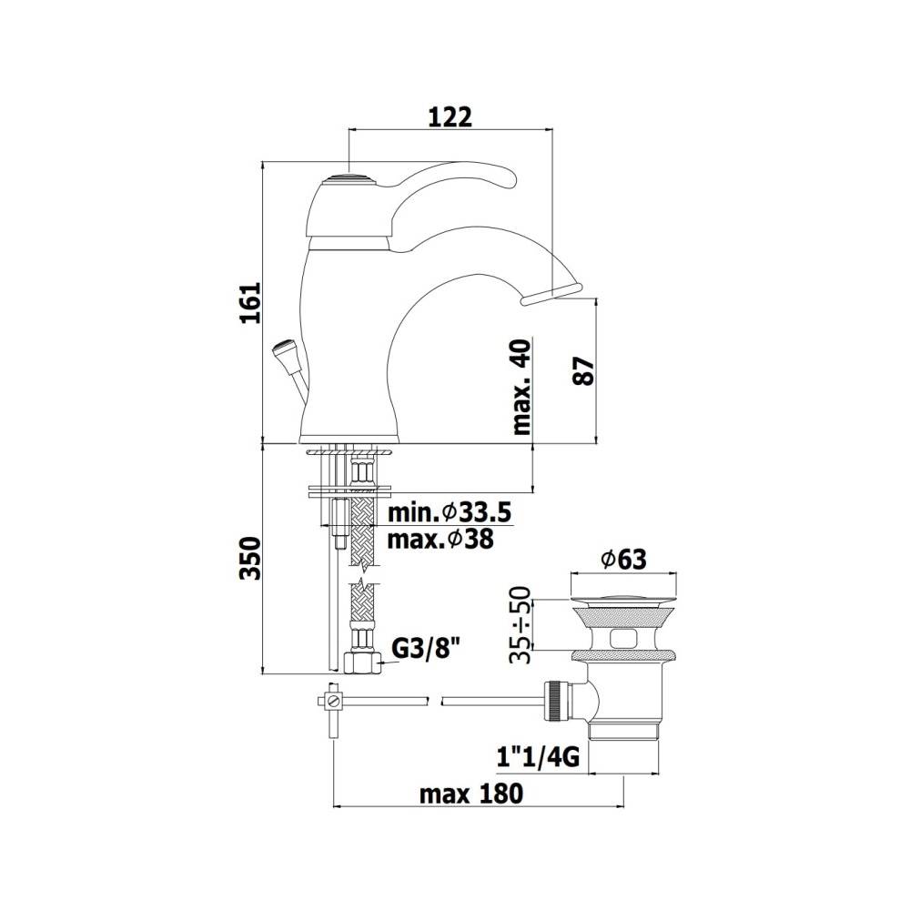 Miscelatore lavabo con scarico serie Flavia modello FA075BR colore bronzo Paffoni