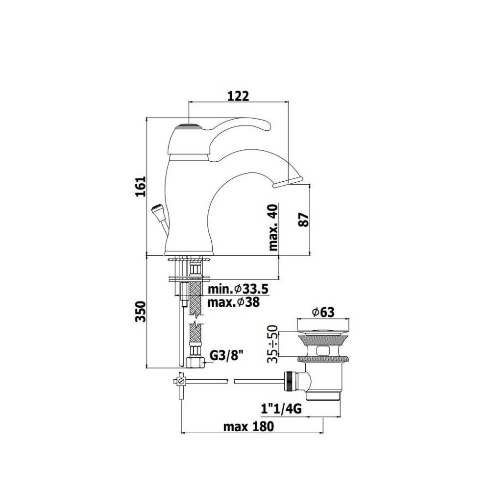 Miscelatore lavabo con scarico serie Flavia modello FA075CO colore cromo-oro Paffoni