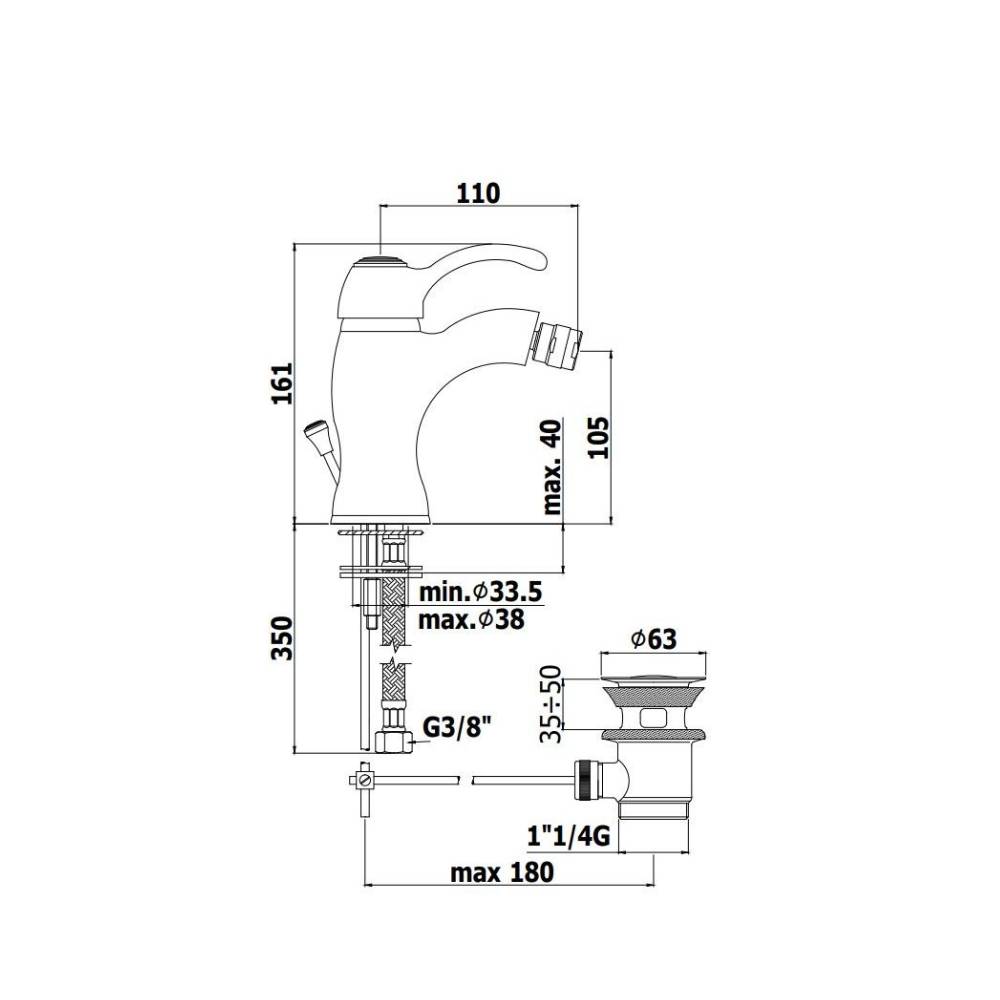 Miscelatore bidet con scarico serie Flavia modello FA135CO colore cromo-oro Paffoni