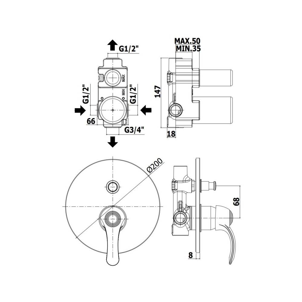 Miscelatore doccia con deviatore serie Flavia modello FA015CR cromato Paffoni