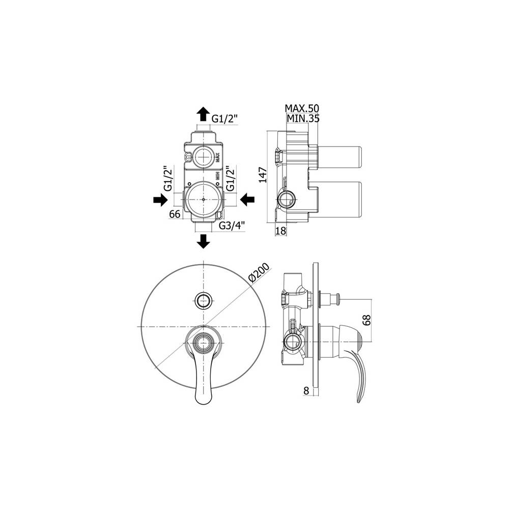 Miscelatore doccia con deviatore serie Flavia modello FA015BR colore bronzo Paffoni