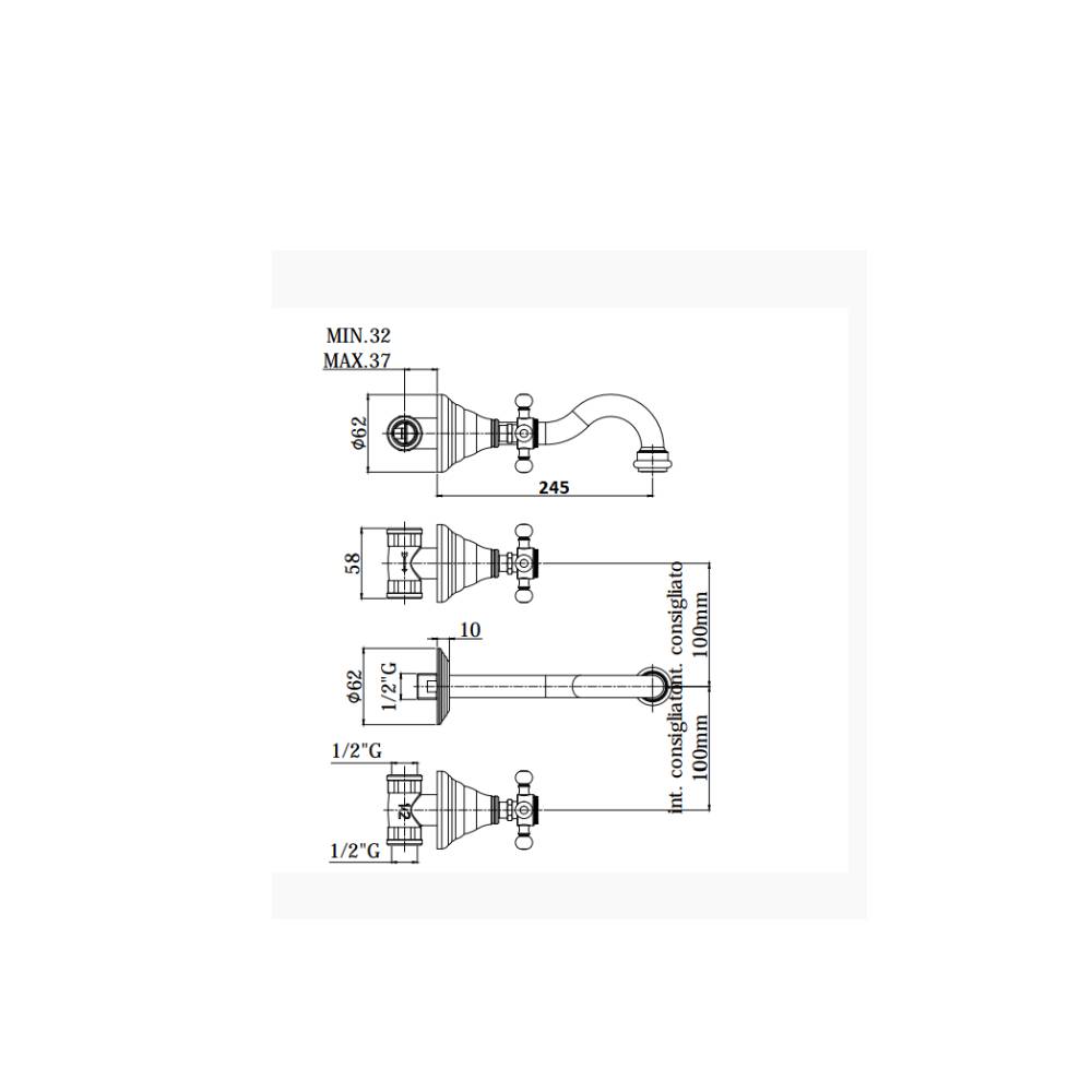 Batteria lavabo incasso 3 fori serie Belinda modello FBLV008CR cromato Paffoni