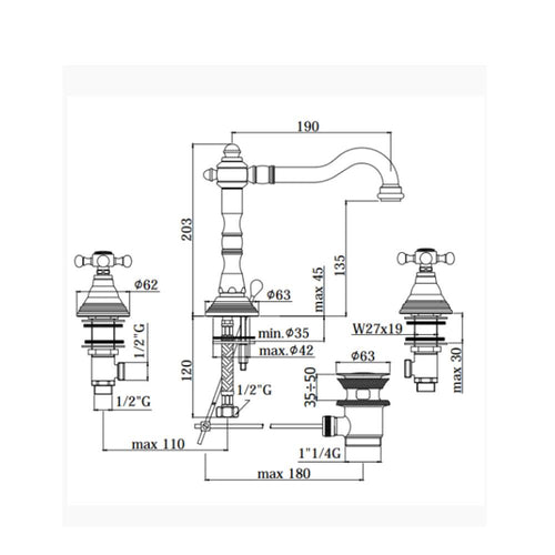 Batteria lavabo serie Belinda modello FBLV055CO cromato oro Paffoni
