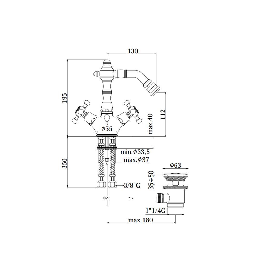 Gruppo monoforo bidet serie Belinda modello FBLV135CO cromato oro Paffoni
