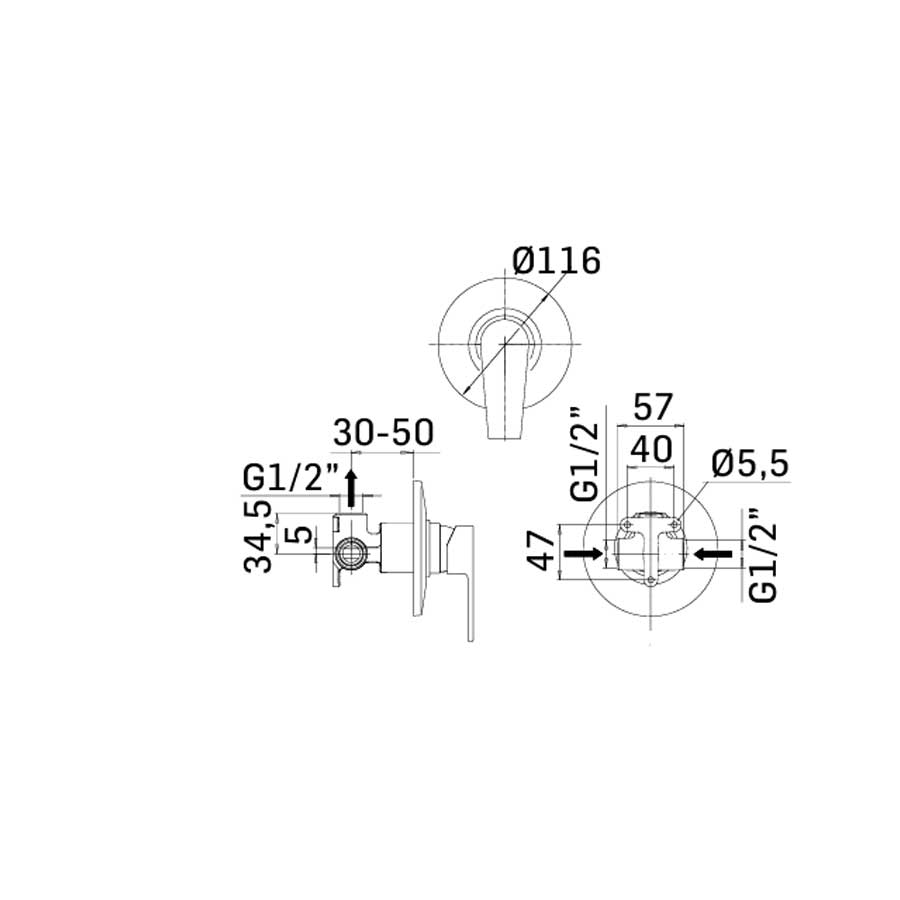 Miscelatore Doccia incasso completo di parte interna finitura cromata collezione LOGOS+ di Mamoli Rubinetterie