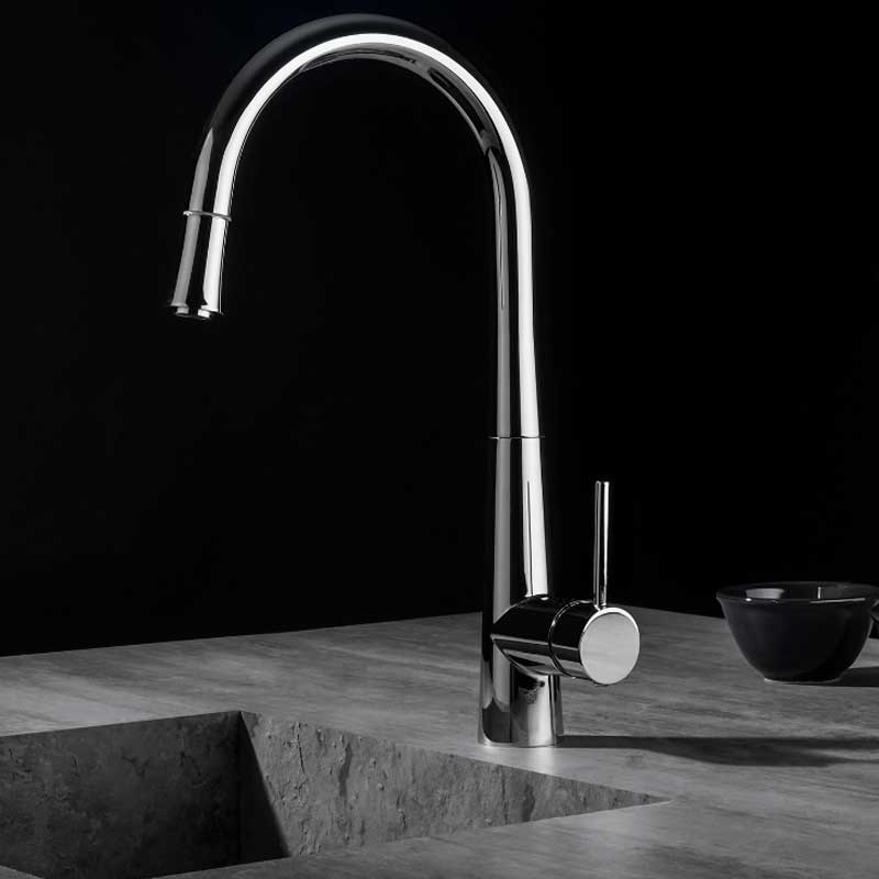 Miscelatore monocomando per lavello cucina con Doccetta Estraibile in ottone Cromo collezione Pico di Mamoli Rubinetterie