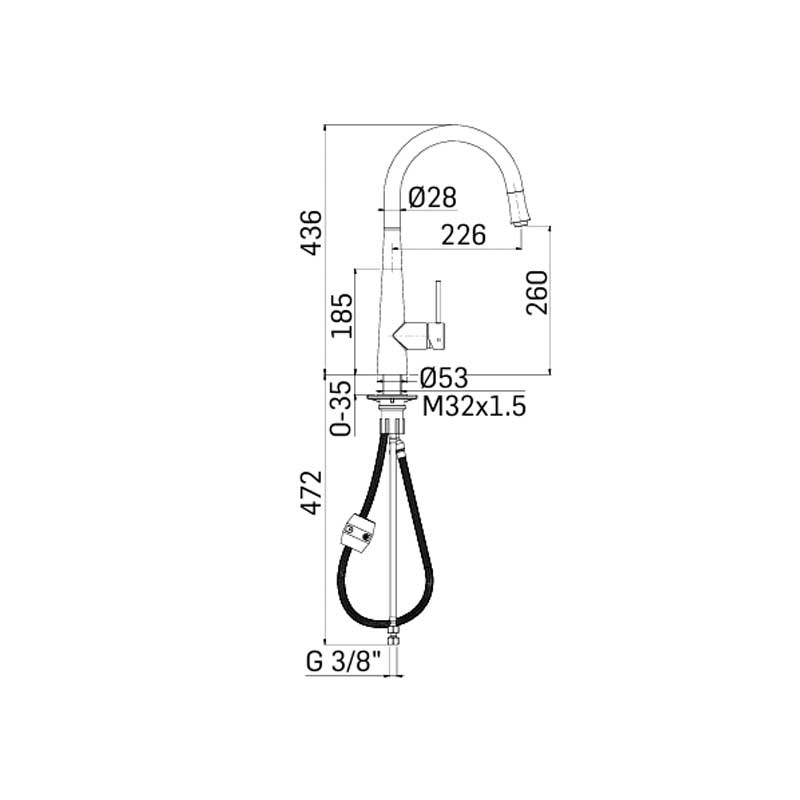 Miscelatore monocomando per lavello cucina con Doccetta Estraibile in ottone Cromo collezione Pico di Mamoli Rubinetterie