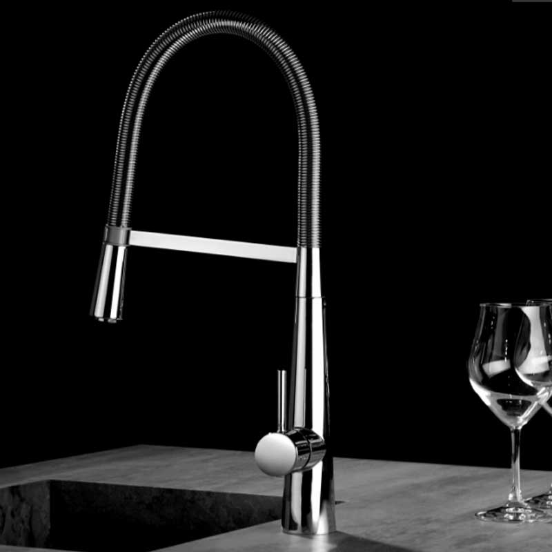 Miscelatore monocomando per lavello cucina con Doccetta Orientabile in ottone Cromo collezione Pico di Mamoli Rubinetterie