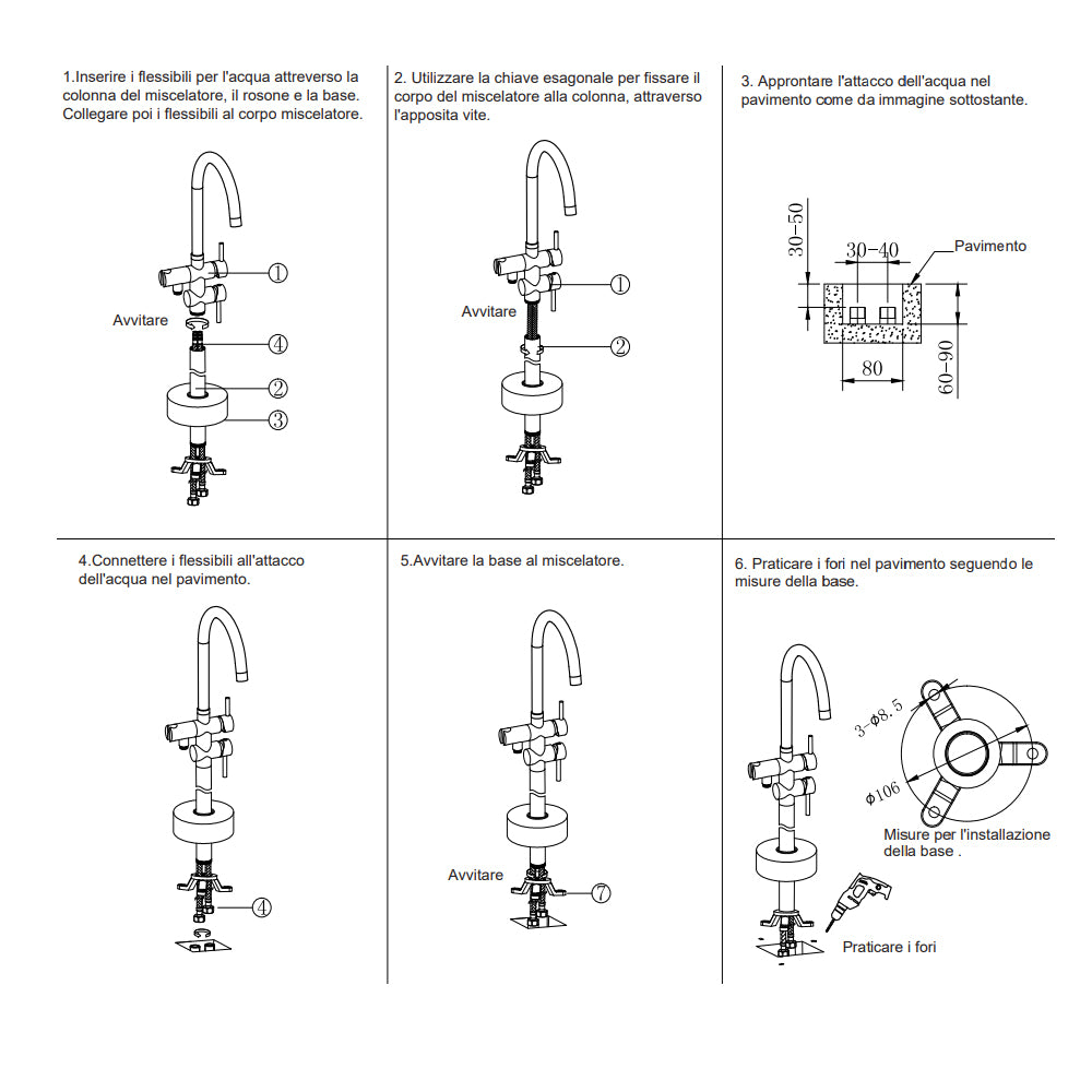 Miscelatore monocomando a pavimento per vasca freestanding RubiFlux cromato