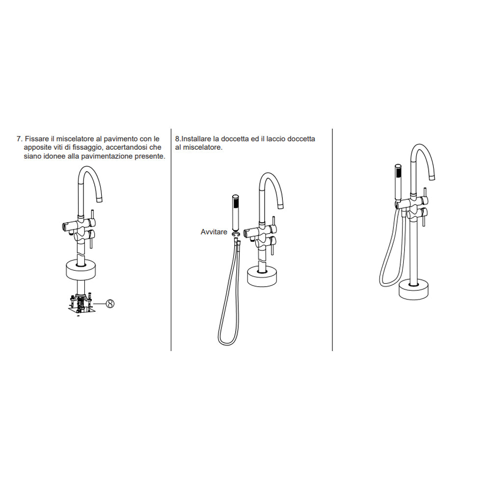 Miscelatore monocomando a pavimento per vasca freestanding RubiFlux cromato
