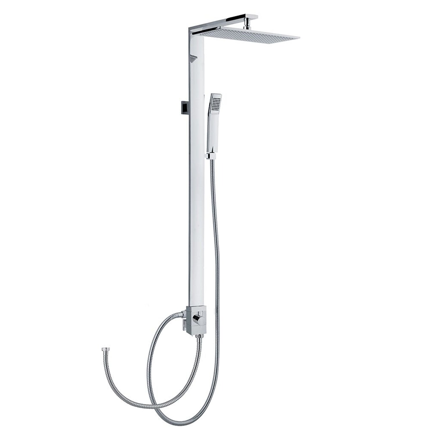 Colonna doccia rettangolare in ottone con soffione e attacco flessibile