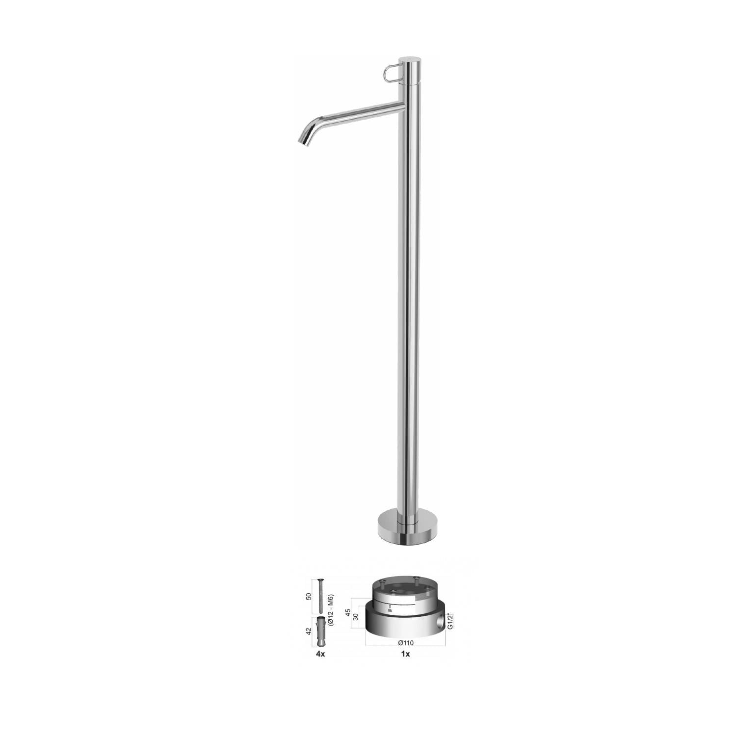 Set miscelatore lavabo a pavimento con base per il fissaggio a pavimento Cromo Paffoni