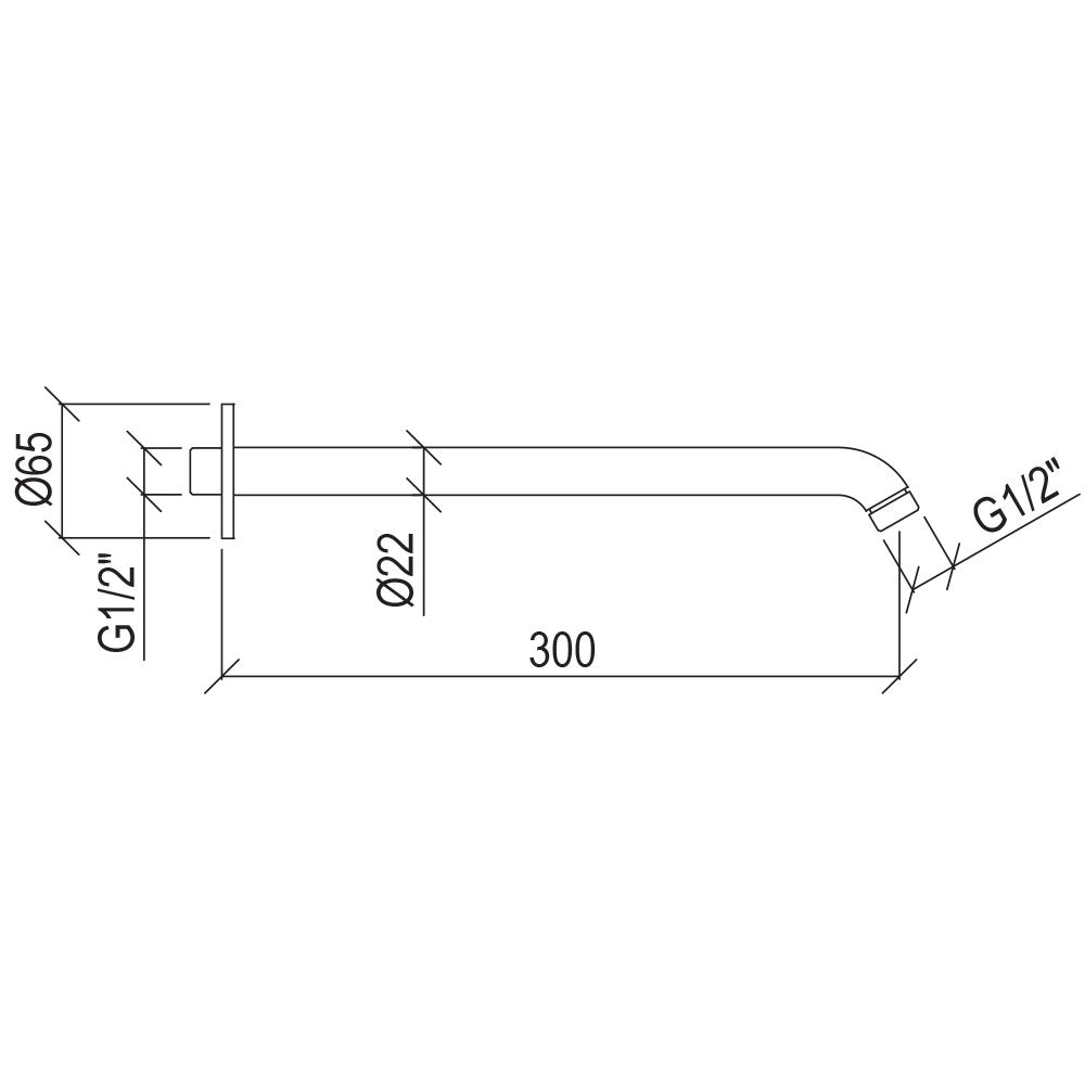 Braccio doccia a parete lungo 30 cm in acciaio inox 316L effetto spazzolato