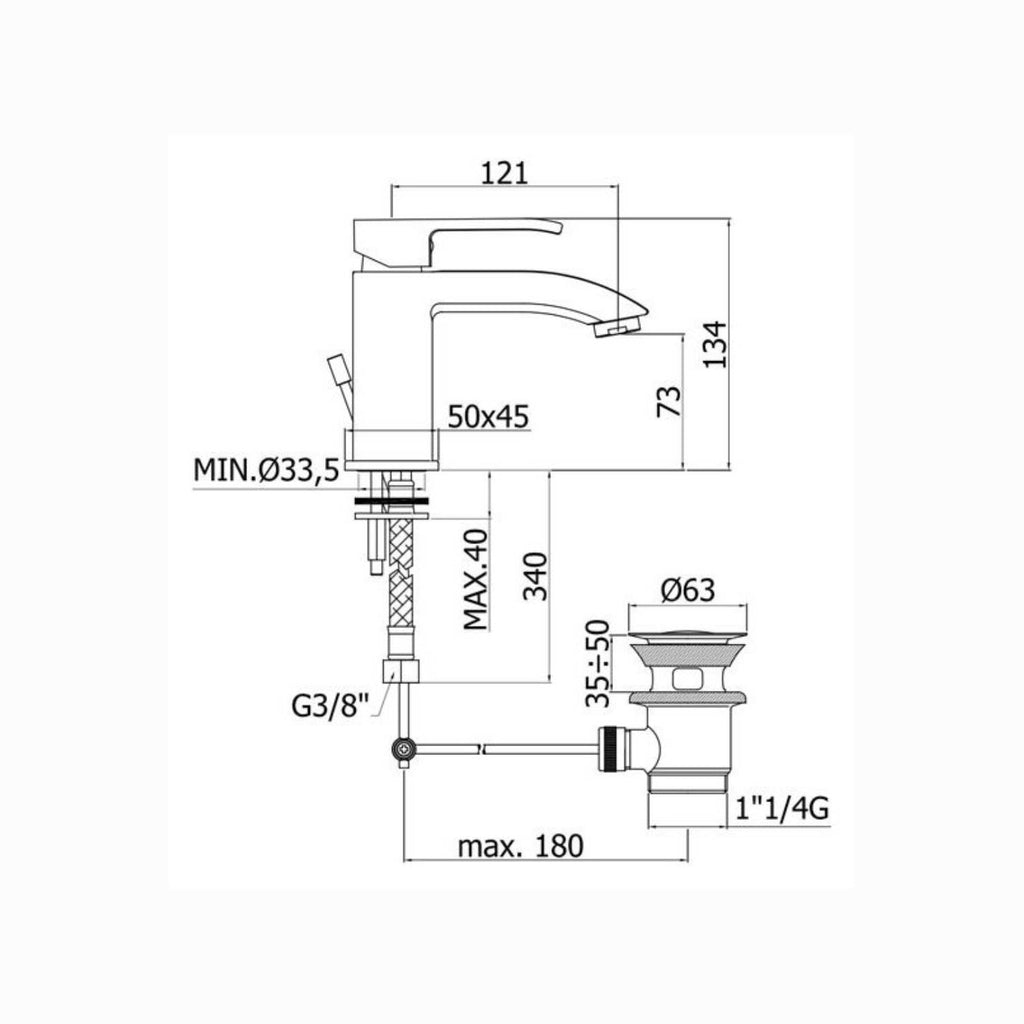 Miscelatore lavabo con scarico Clic-Clac codice LES071KCR serie Level Cromo Paffoni