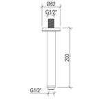 Braccio doccia a soffitto  lungo 20 cm in acciaio inox 316L effetto spazzolato