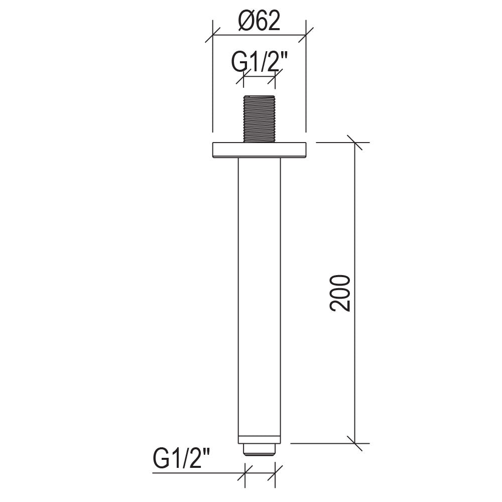 Braccio doccia a soffitto  lungo 20 cm in acciaio inox 316L effetto spazzolato