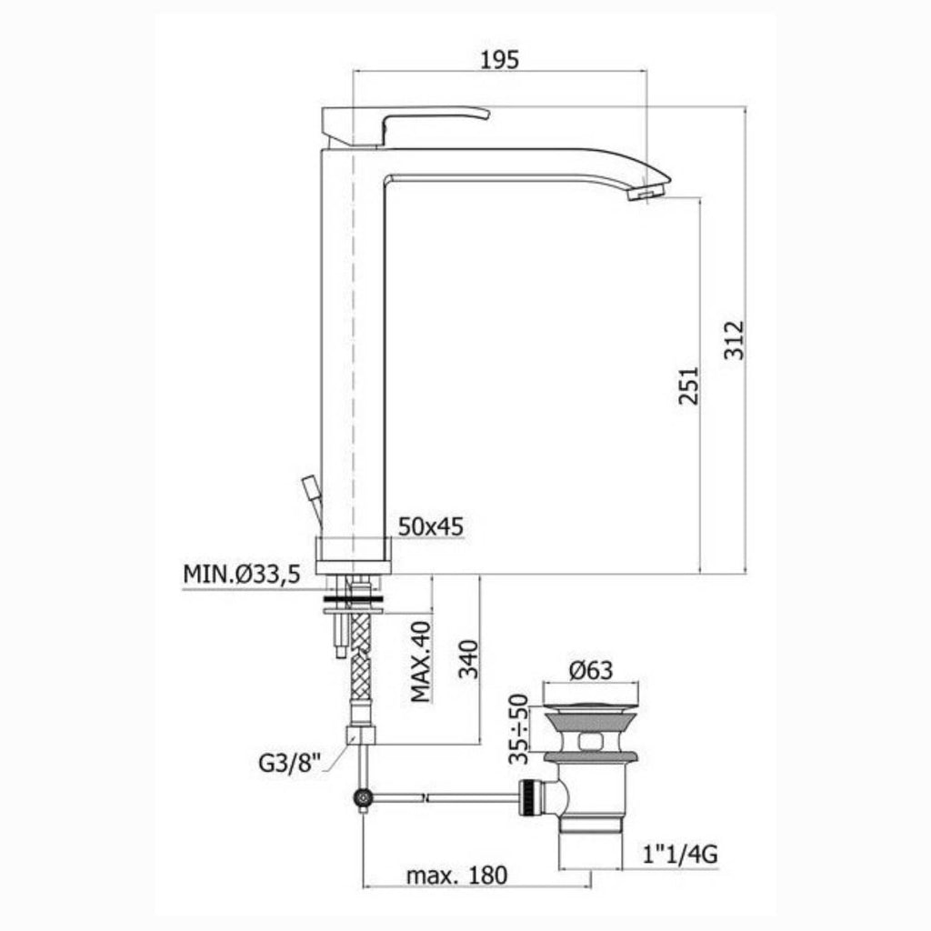 Miscelatore lavabo con scarico clic-clac serie Level codice LES081KCR Cromo Paffoni