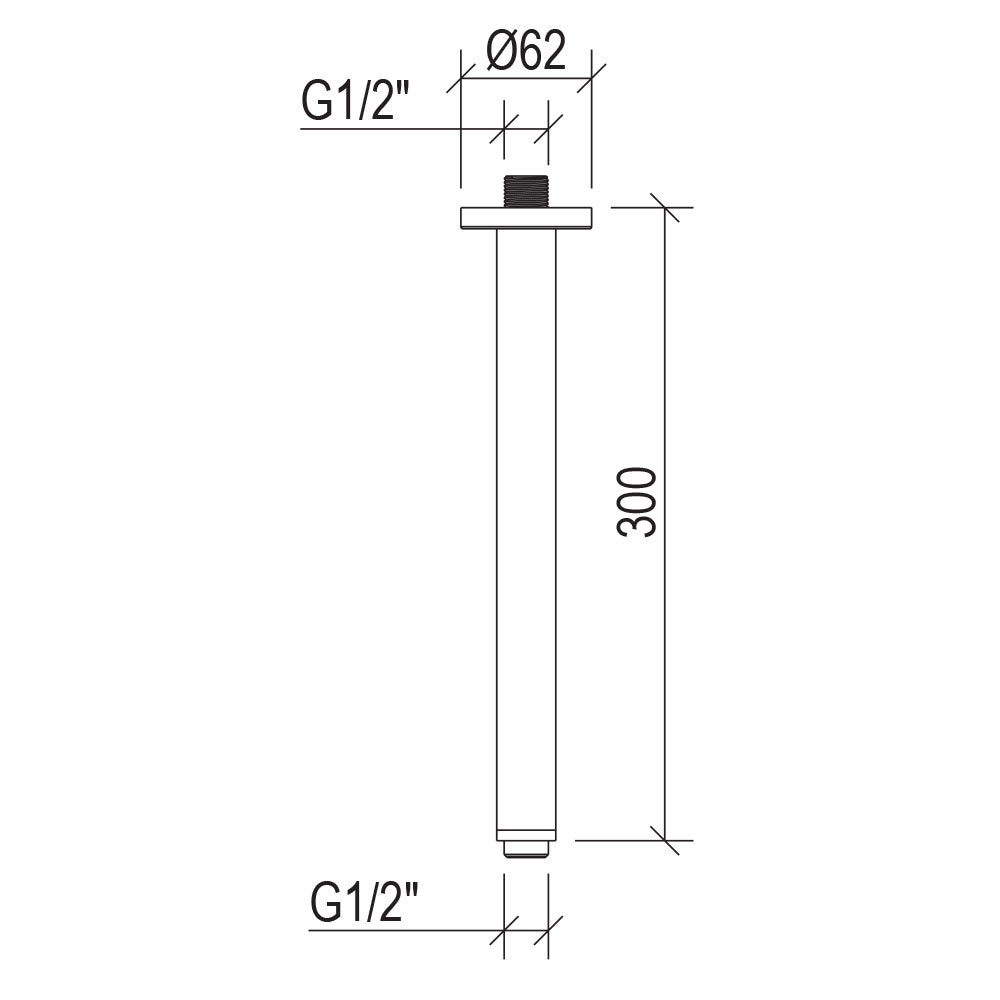 Braccio doccia a soffitto  lungo 30 cm in acciaio inox 316L effetto spazzolato