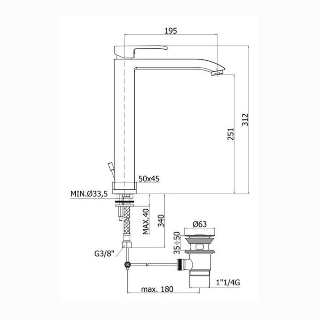 Miscelatore lavabo serie Level codice LES085CR Cromo Paffoni