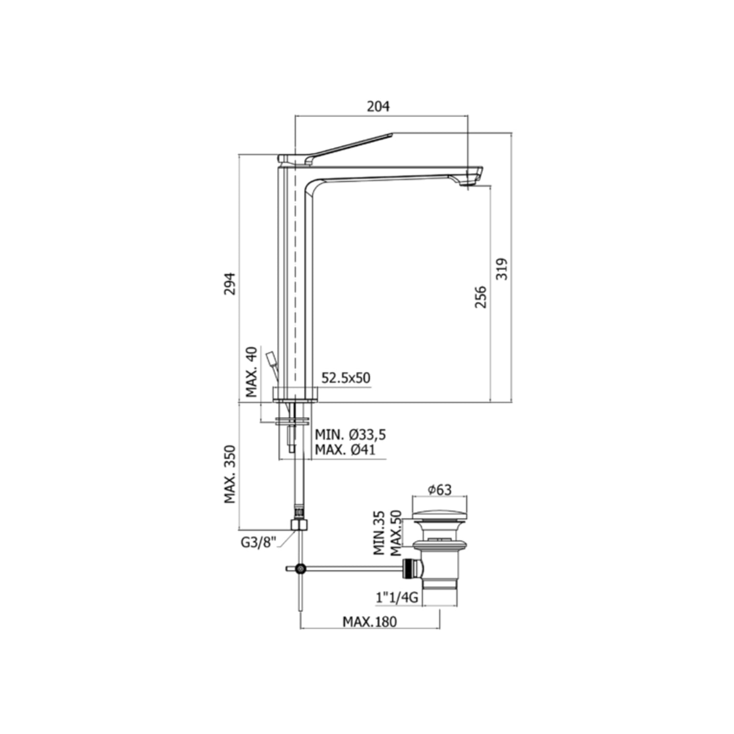 Miscelatore lavabo alto Paffoni serie Tilt con scarico Click Clack - Cromato