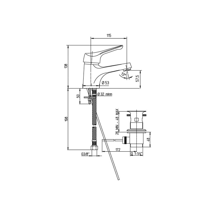 Miscelatore Monocomando per lavabo Derby con scarico e cartuccia ceramica by Argo Rubinetterie