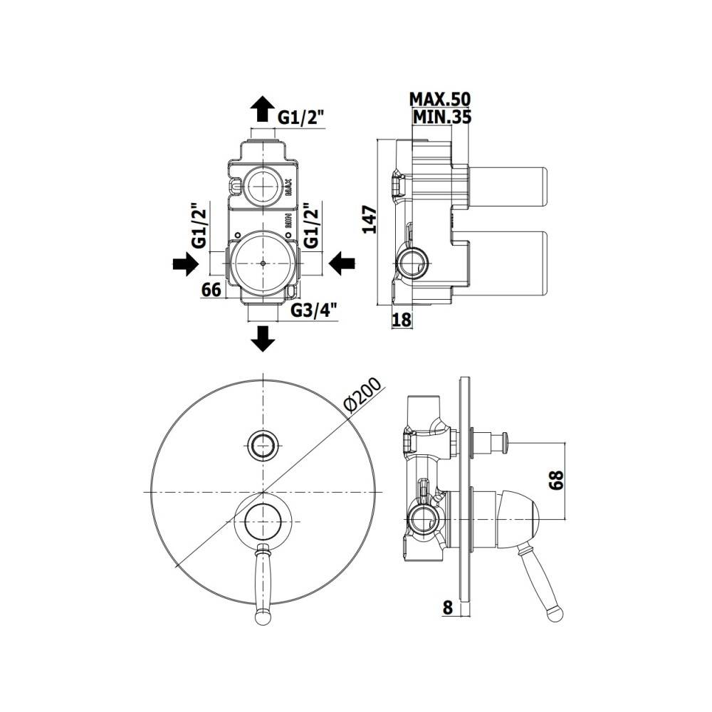 Miscelatore incasso doccia con deviatore serie Giorgia modello GI015CR Cromato Paffoni