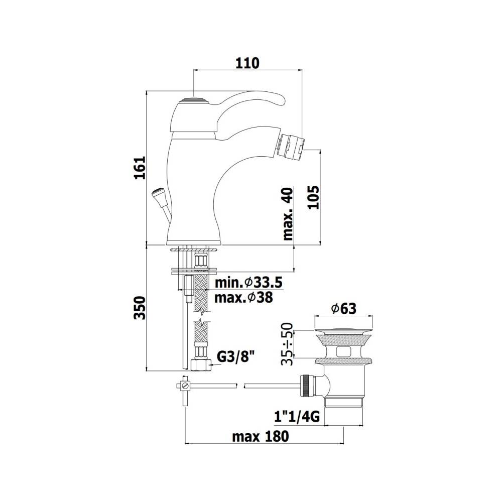 Miscelatore bidet con scarico serie Giorgia modello GI135CR cromato Paffoni