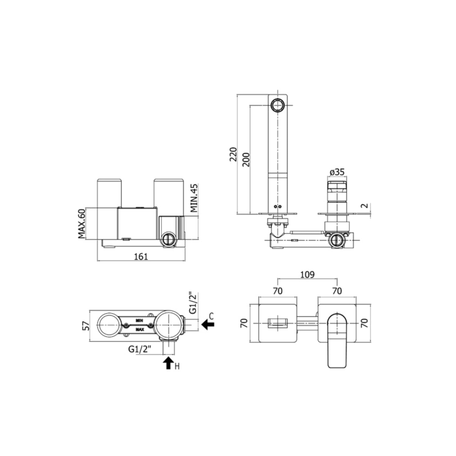Miscelatore incasso lavabo Paffoni serie Tilt - l. 200 mm - Cromato