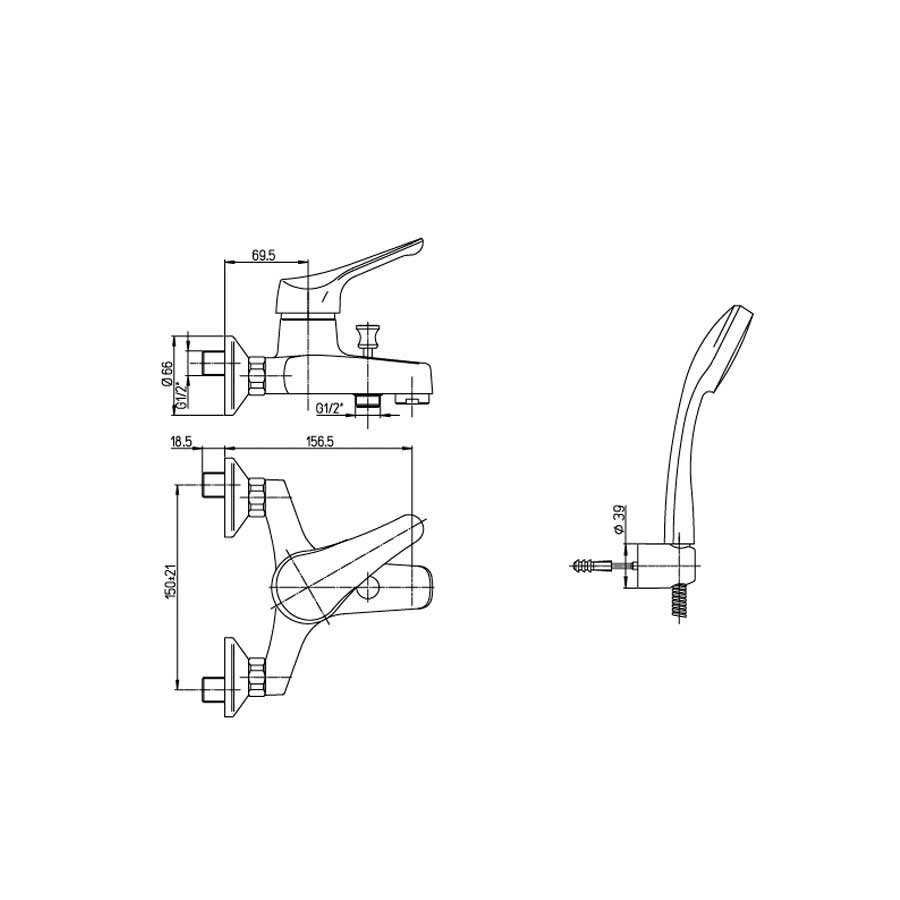 Miscelatore Monocomando per Vasca con set Duplex Derby con cartuccia ceramica by Argo Rubinetterie