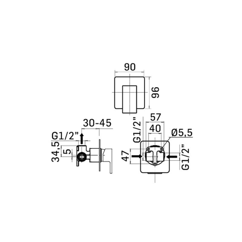 Miscelatore Doccia completo di parte incasso in ottone Cromato collezione Blade di Mamoli Rubinetterie