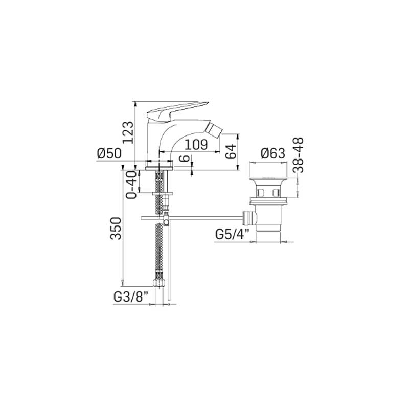 Miscelatore monocomando Bidet con scarico finitura cromato lucido collezione Penelope di Mamoli Rubinetterie