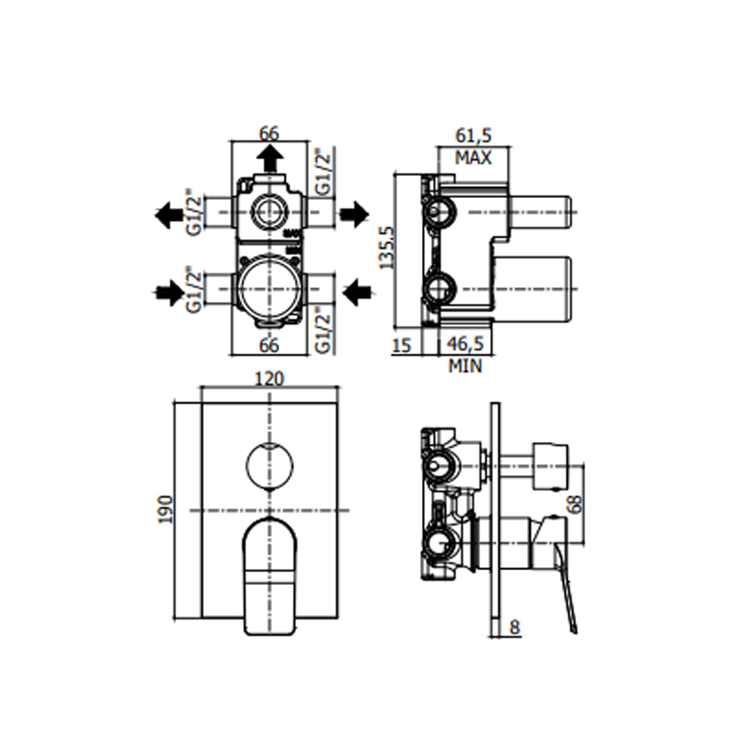 Miscelatore incasso doccia a tre uscite con deviatore Paffoni modello Tilt cromato