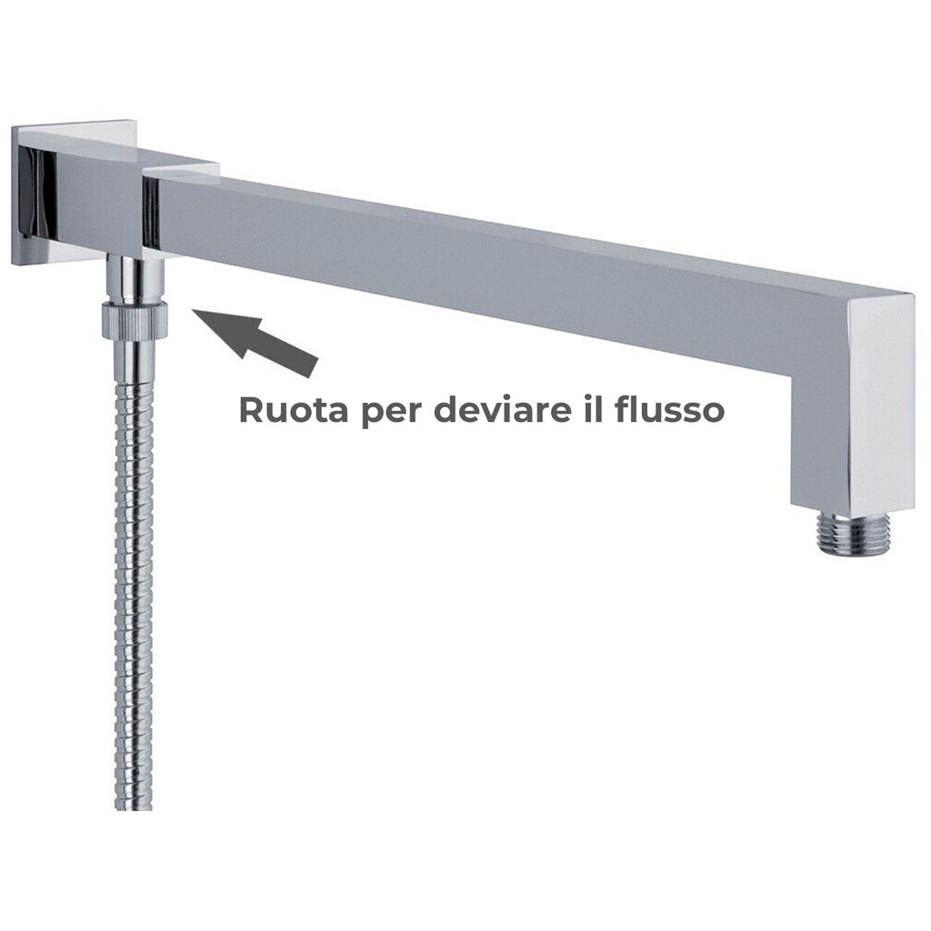Braccio doccia 25x25mm con deviatore in ottone