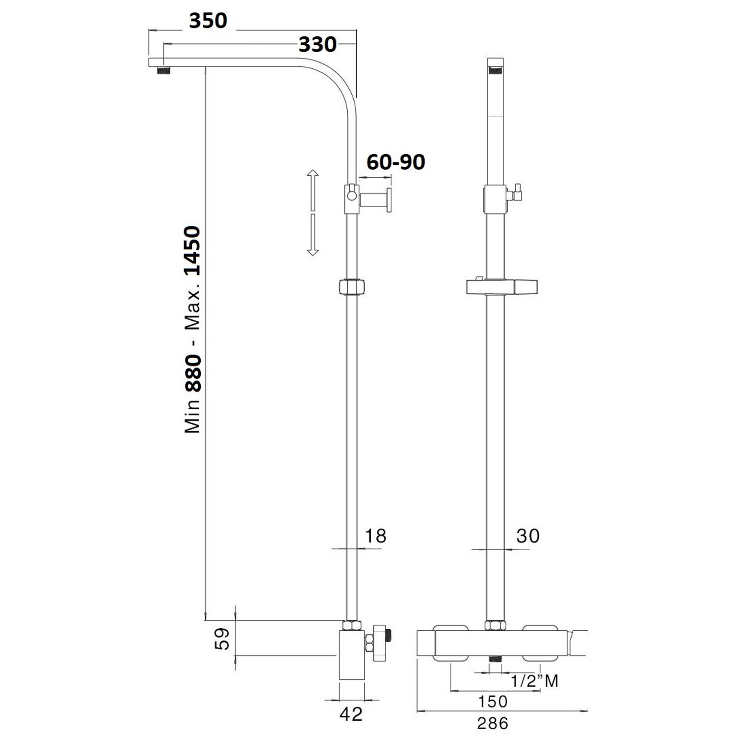 Colonna doccia rettangolare 30x18mm con deviatore MX3Q