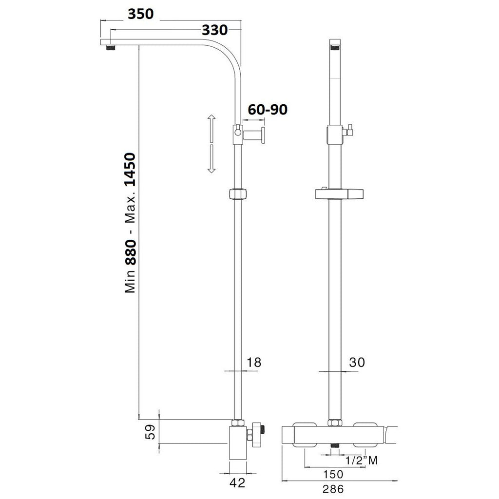 Colonna doccia rettangolare 30x18mm con soffione Calais e deviatore MX3Q