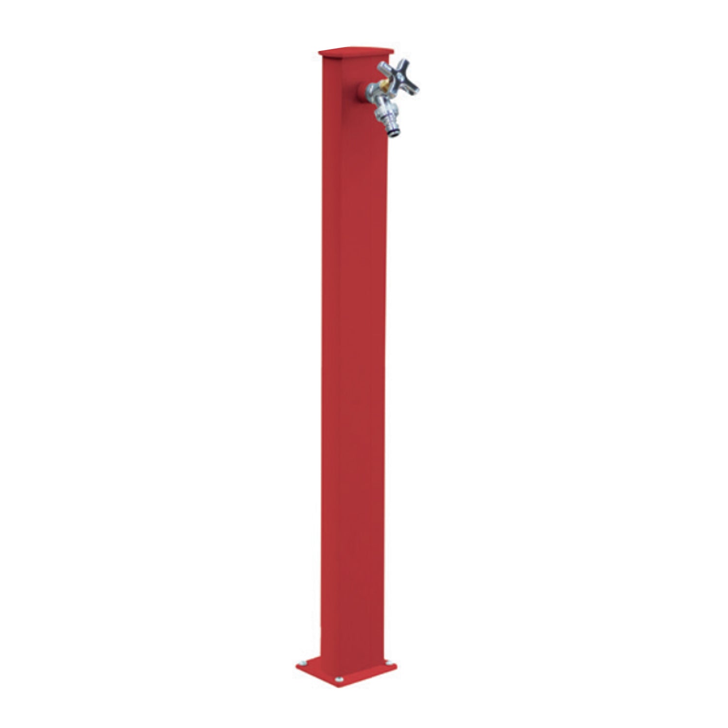 Punto acqua a terra in alluminio verniciato rosso con rubinetto in ottone modello Frog