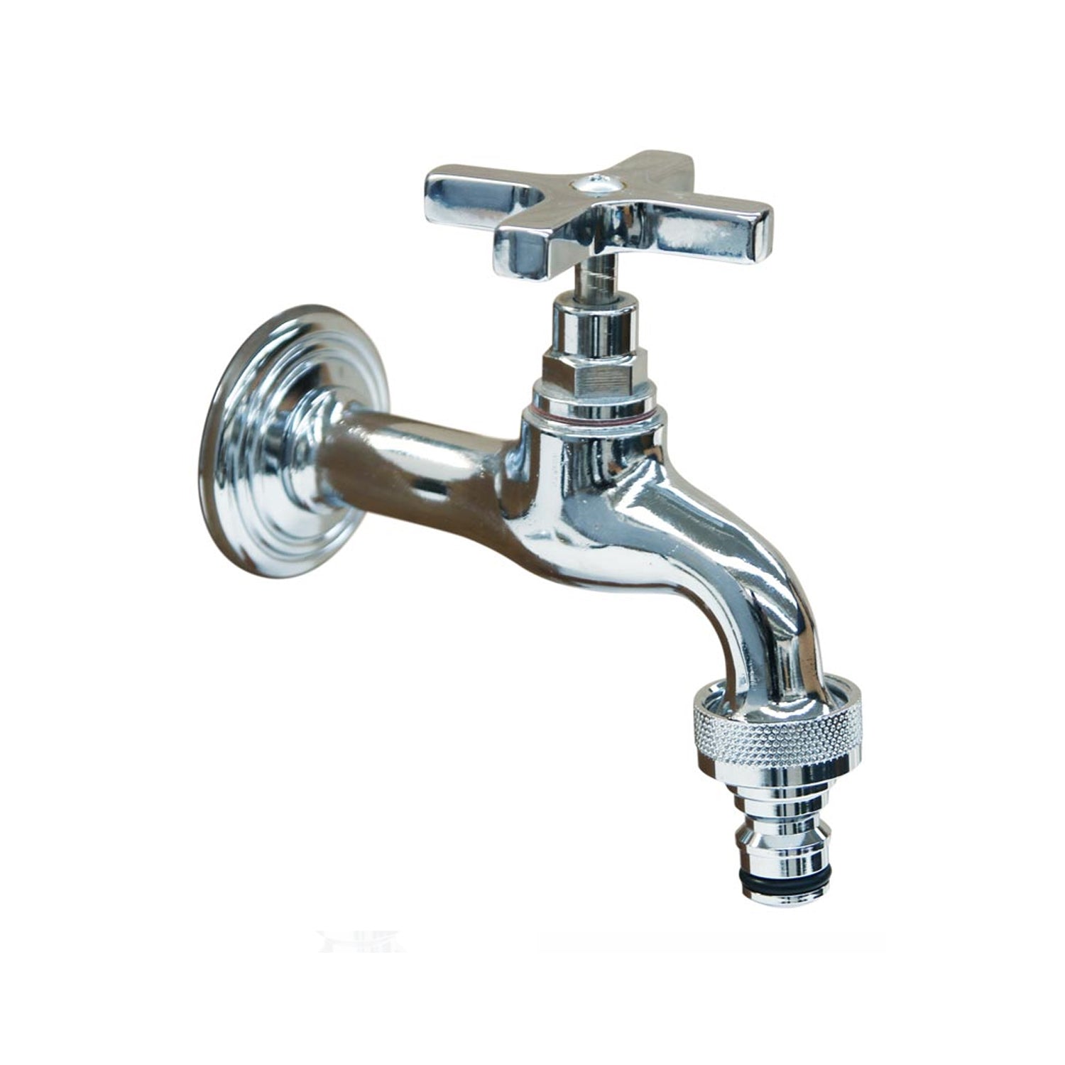 Rubinetto per fontana da giardino in ottone cromato con maniglia a croce attacco 1/2"