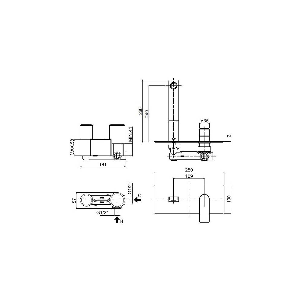 Miscelatore doccia a parete Paffoni serie Tango con bocca lunga 240 mm - Nero Opaco