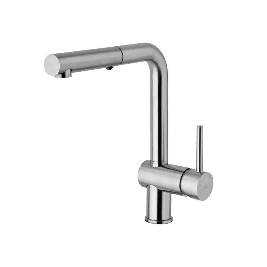 Miscelatore lavello con canna orientabile e doccia estraibile Paffoni Light Exclusive Edition in ottone Steel Looking