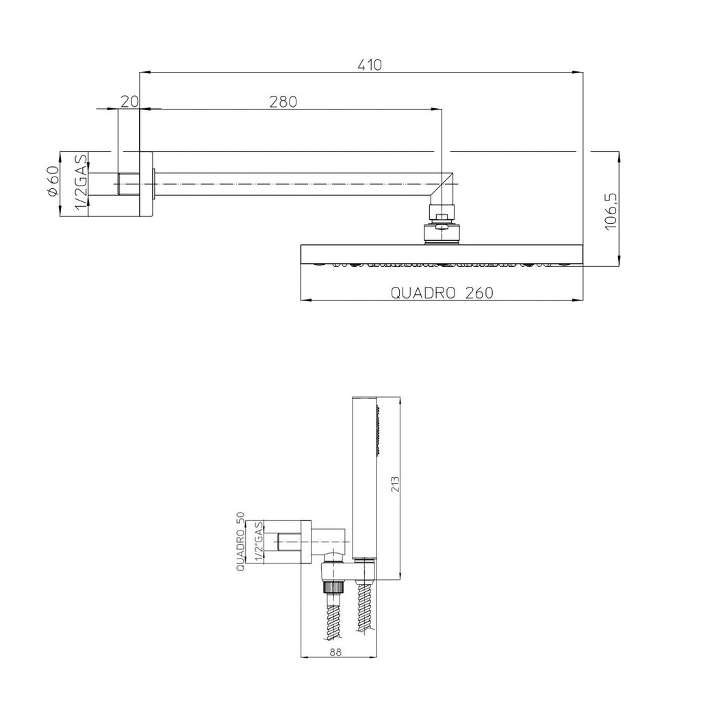 Composizione doccia Bossini con soffione quadrato 26X26