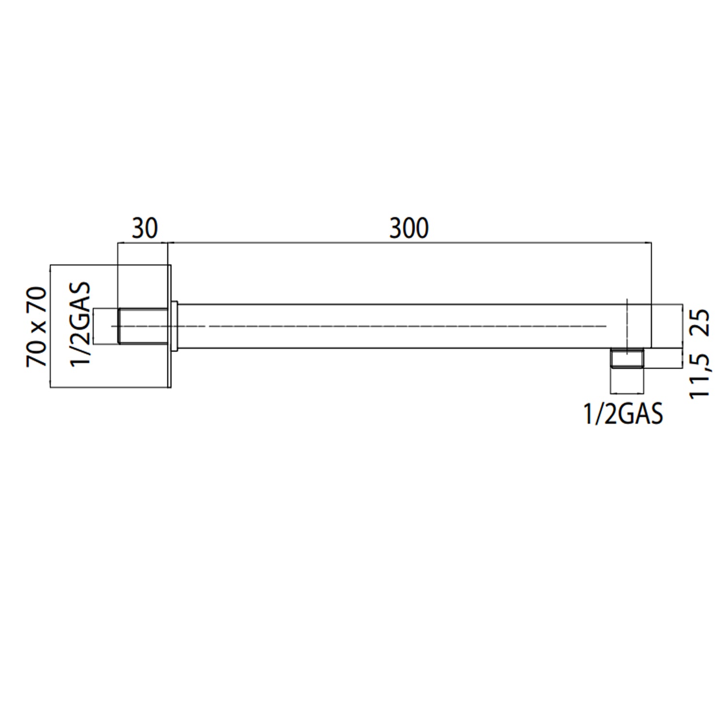 Braccio doccia Bossini in ottone cm 35 attacco 1/2'' - Cromato