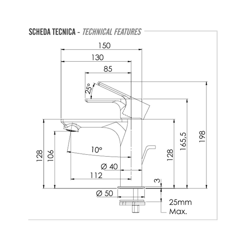 Miscelatore Monocomando Lavabo cromato con Piletta di scarico e saltello collezione Energy di Remer Rubinetterie